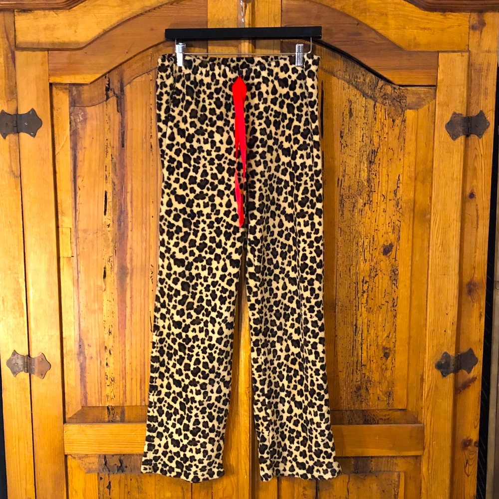 Leopard faux fur pajama pants XL